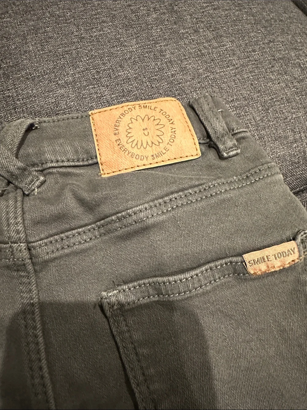 Zara Slim Denim Pants boys Size 4-5 Green Adjustable Waist Stretch Jeans